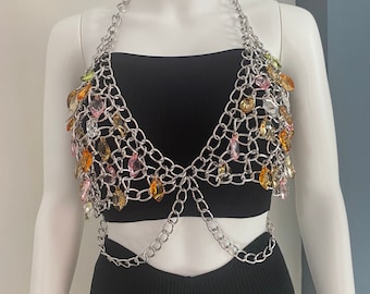 Silver Chain Body Bralette: Festival Rave Outfit