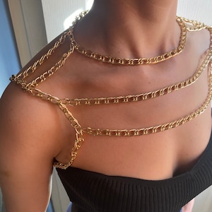 Multilayer shoulder Chain, layered shoulder necklace, shoulder decoration, fringed shoulder Chain, boho gold silver shoulder , rave outfit