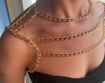 Multilayer shoulder Chain, layered shoulder necklace, shoulder decoration, fringed shoulder Chain, boho gold silver shoulder , rave outfit