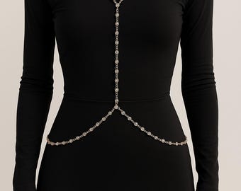 Silver Rhinestone Body Chain – Y2K Festival Waist Jewelry