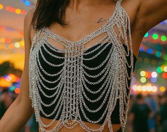 Silver Chain Bralette: Festival Body Jewelry