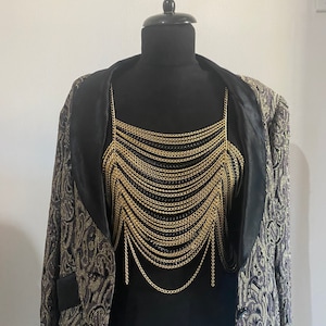 Gold-black Festival  multi layered  body chain accessories, harness Body Chain, croptop bra, festival Wear ,rave outfit,gift for her