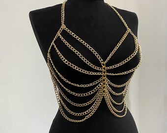Gouden ketting-bralette: festivallichaamssieraden
