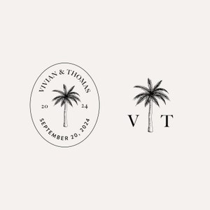 Monogramma di nozze con palma per invito matrimonio in spiaggia, monogramma di nozze hawaiano, monogramma di nozze tropicale di destinazione SVG con palma