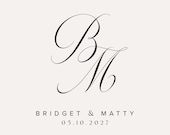 Script Wedding Monogram, Calligraphy Personalised Monogram Digital Download SVG