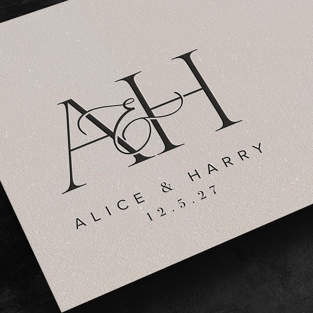Elegant Wedding Monogram Logo, Personalised Couple Initials for Invites ...