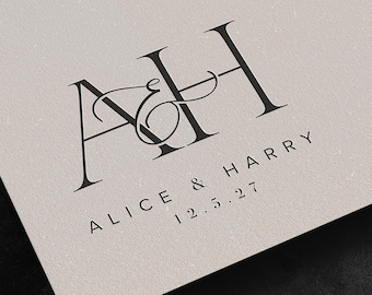 Elegant Wedding Monogram Logo, Personalised Couple Initials for Invites (Digital Download)