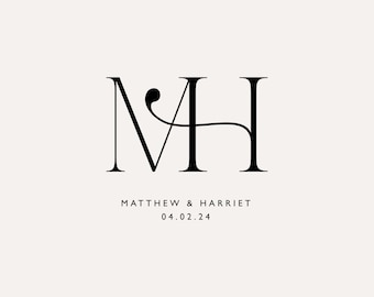 Monograma de boda minimalista, logotipo de pareja de novios, diseño de boda elegante, letras de boda, logotipo de boda de lujo, logotipo de boda personalizado