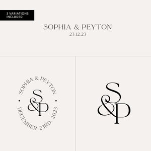 May include: Wedding monogram design featuring the names Sophia and Peyton with the date 23.12.23. The design includes a stylized S and P intertwined with an ampersand.