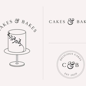 Bakery Logo, Premade Logo Design, Editable Cake Logo Design, Modern Logo, Cake Maker Logo, Branding Set, Feminine Logo, Logo Set Template