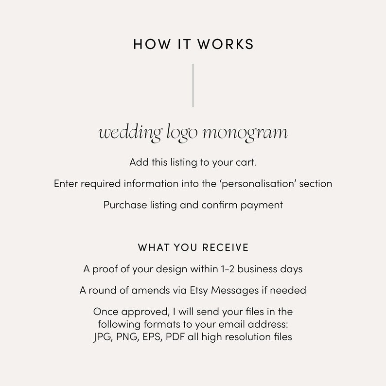 May include: How it works: Add this listing to your cart, enter required information into the 'personalisation' section, purchase listing and confirm payment. What you receive: A proof of your design within 1-2 business days, a round of amends via Etsy Messages if needed. Once approved, you will receive your files in the following formats: JPG, PNG, EPS, PDF all high resolution files.