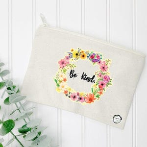 キャンバスポーチ - BE KIND - 花柄デザイン