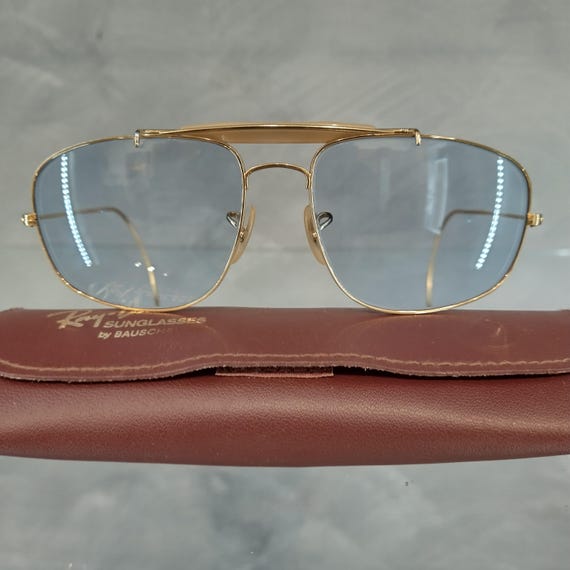Ray-Ban Gold Aviators with Blue Lenses and Brown Case Ray-Ban Aviator Sunglasses with Case - Gold Frame and Blue  main image 4