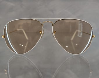 Ray Ban B&L Vintage Sunglasses NOS - Mod. Aviator - White Classic Colors - 58/14 - Changeables Lenses - With Original Case - Ultra Rare