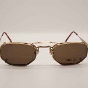 Matsuda Vintage Sunglasses NOS - Mod. 2866 - 51/21 - Gold Plated 23K - With Sun Clip On - Ultra Rare - Titanium and Gold - Made in Japan