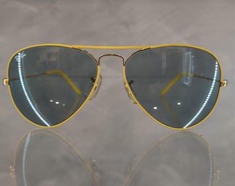 Ray Ban B&L Vintage Sunglasses NOS - Mod. Aviator - Yellow Classic Colors - 58/14 - Changeables Lenses - With Original Case - Ultra Rare