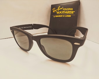 Gafas de sol Ray Ban B&L Vintage NOS - Mod. Wayfarer plegables - Nuevas y perfectas - Con estuche original - Montura Francia - Condiciones perfectas poco comunes