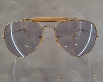 Ray Ban B&L Vintage Sunglasses NOS - Mod. Outdoorsman - Col. Gold - 58/14 - Original BALCOR Lilac Lenses - With Original Case - Very Rare