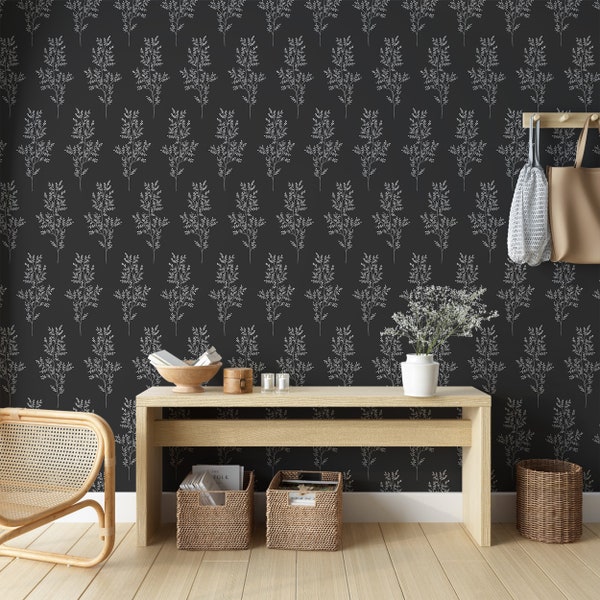 Black Floral Wallpaper Etsy