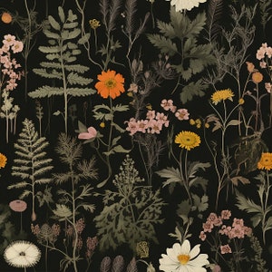 Dark Wildflower Botanic Wallpaper Dark Floral Pattern - Etsy Canada