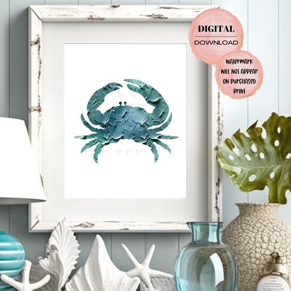 BlueImpastoCrabPrintableWallArt,CoastalAesthetic,ParadisePrints,TrendyBeachPrints,CrabDecor,CrabArt,OceanInspired,BeachyRoomDecor