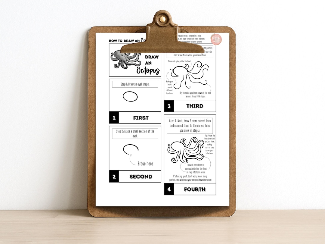 Learning To Draw Octopus How to Draw an Octopus | Learning Activity for Kids - Etsy