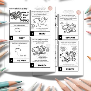 Learning To Draw Octopus How to Draw an Octopus | Learning Activity for Kids - Etsy