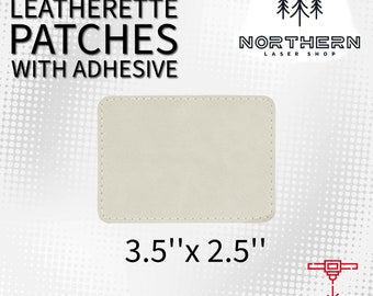 White Laserable Leatherette Patches, Heat Adhesive, 3.5"x 2.5"