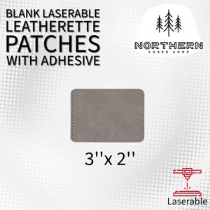 Gray Leatherette Patches with Heat Adhesive, Rectangle 3"x 2"| Glowforge, Laserable Leatherette, Hat Patches, Leather Patch, xTool,Omtech
