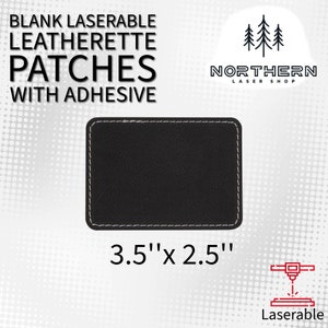 Black Silver Leatherette Patches with Heat Adhesive, Rectangle 3.5&quot;x 2.5&quot;| Glowforge, Laserable Leatherette, Hat Patches, Leather Patch,