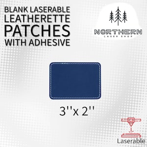 Blue Silver Laserable Leatherette Patches: 3"x2" Rectangle with Adhesive