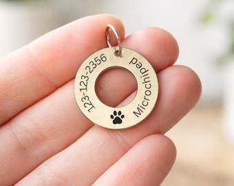 Placa de identificación personalizada de latón para mascotas, placa grabada para collar de perro cachorro