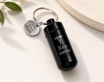 Llavero personalizado de aluminio para pastillas de mascotas, estuche impermeable para guardar suplementos de viaje