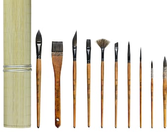 Watercolor Painting Brush 10PCS/Set Paint Brushes Squirrel Mix Hair Multi-Shape Art Supplies With Bamboo Curtain Case