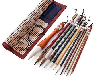Calligraphy Brush Set, Watercolor Painting Brush Set, Roll-up Bamboo Brush Holder Pen Bag