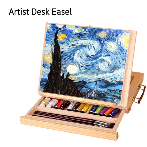 Wooden Easel Painting Easel Artist Desk Canvas Holder Portable Miniature Desk Folding Easel, Artist Organizer
