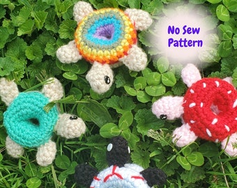 Crochet Donut Turtle Keychain Pattern: Amigurumi PDF (US Terms) Halloween Rainbow