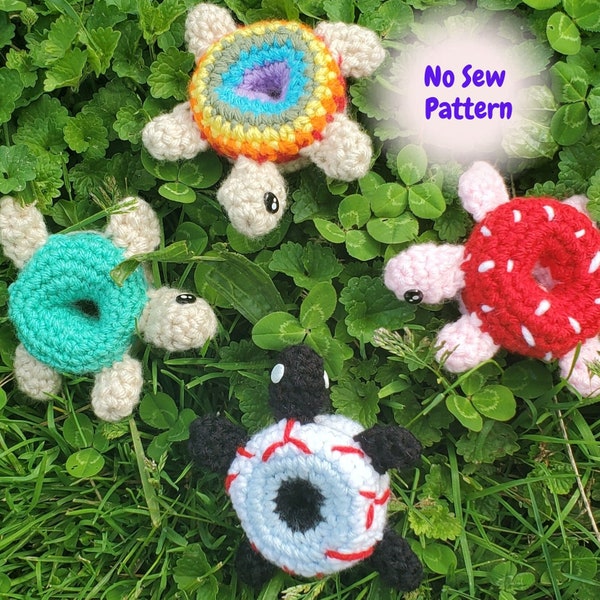 Crochet Donut Turtle No-Sew Keychain PATTERN PDF Halloween Rainbow Amigurumi