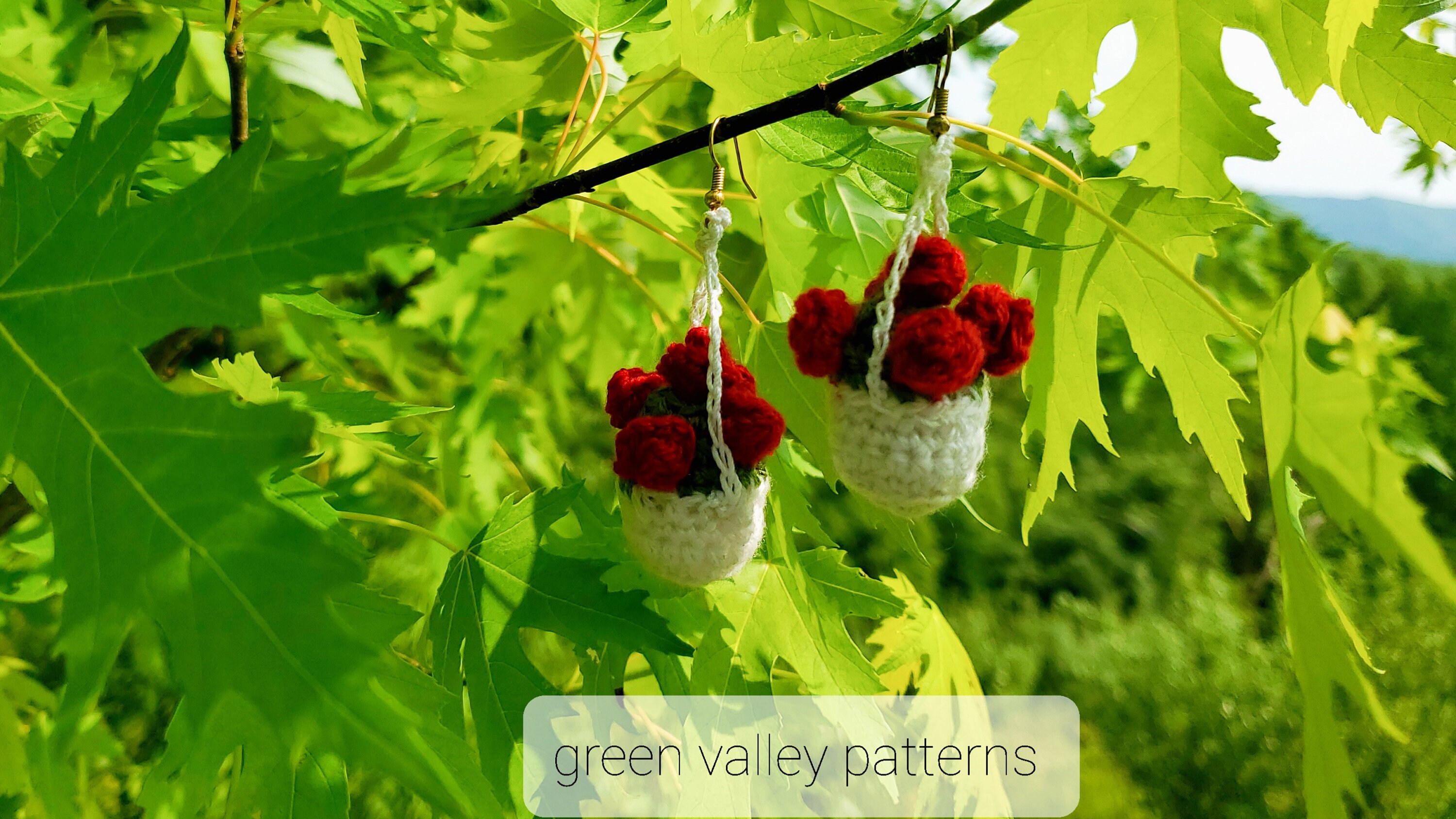 Crochet Hanging Rose Flower Basket Earrings PDF PATTERN Potted Etsy