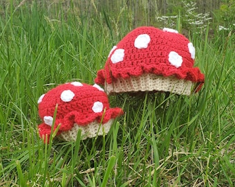 Matching Mommy and Me Mushroom Beanies PDF Pattern Newborn Baby Beanie, Written in English, US Terms
