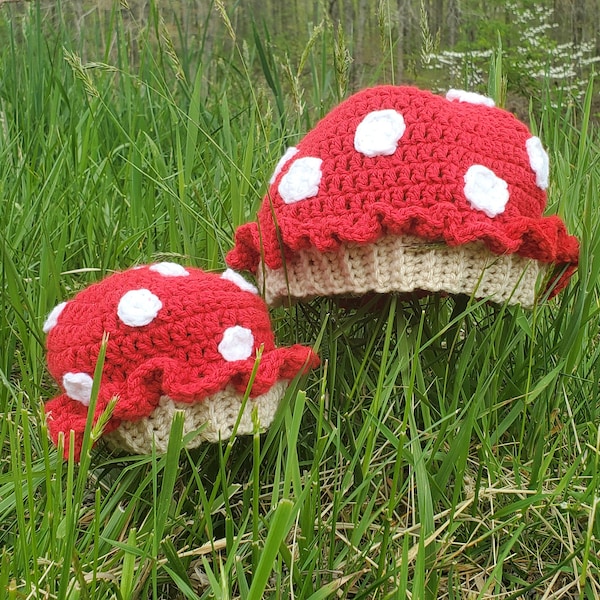 Matching Mommy and Me Mushroom Beanies PDF Pattern Newborn Baby Beanie