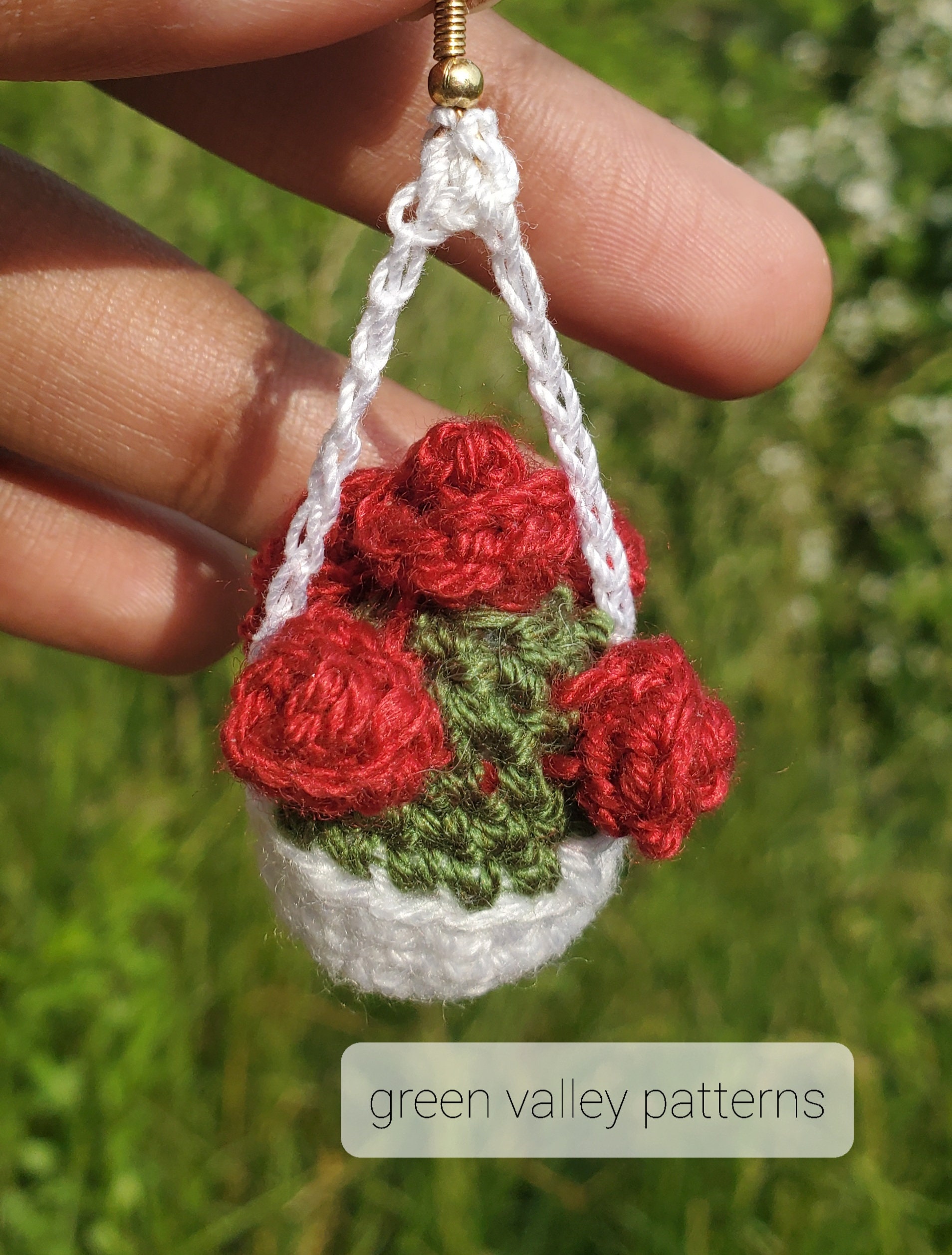 Crochet Hanging Rose Flower Basket Earrings PDF PATTERN Potted Etsy