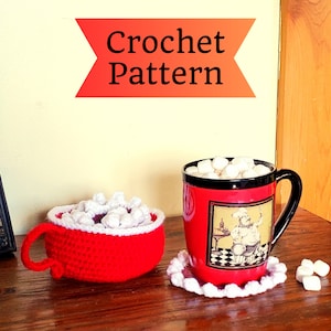 Hot Chocolate Coaster Set PDF Pattern Low-Sew Gift Amigurumi Christmas Cup