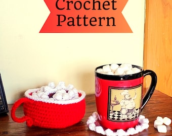 Hot Chocolate Coaster Set PDF Crochet Pattern: Christmas Cup Amigurumi