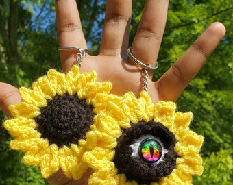 Crochet Sunflower Keychain Pattern: Spooky Halloween Eye Flower (PDF Pattern)