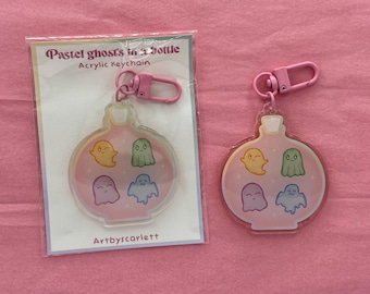 Pastel Ghosts Keychain - Acrylic Epoxy Keychain - Pastel Ghosts in a bottle - Acrylic Keychain - Halloween Keychain Charm