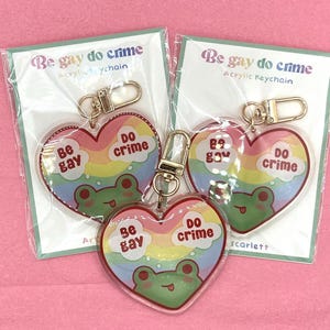 Frog Keychain - Acrylic Epoxy Keychain - Be Gay Do Crime Frog - Pride Keychains - Pride Month, LGBTQIA+