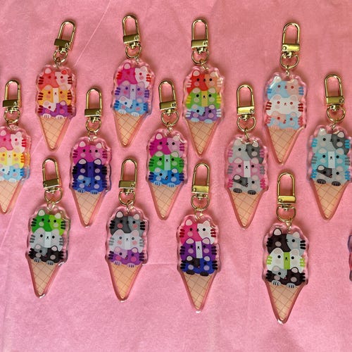 Ice Cream Cats Keychain - Pride Cats Charm - Acrylic Epoxy Keychain Charm - Cute Bag Charm - Pride Month, LGBTQIA+
