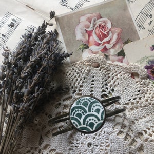 Rigid bracelet handmade old green crockery