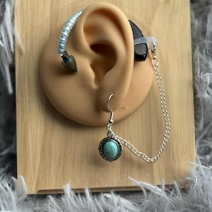Turquoise and Silver Chain Hearing Aid Earring – Simple boho Jewelry for Wire Hearing Aids –Hearing Aid accessory charm